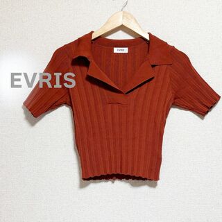 エヴリス(EVRIS)のEVRIS エヴリス　ニット　半袖　茶色　襟付き　ランダムリブ　ブラウン(ニット/セーター)