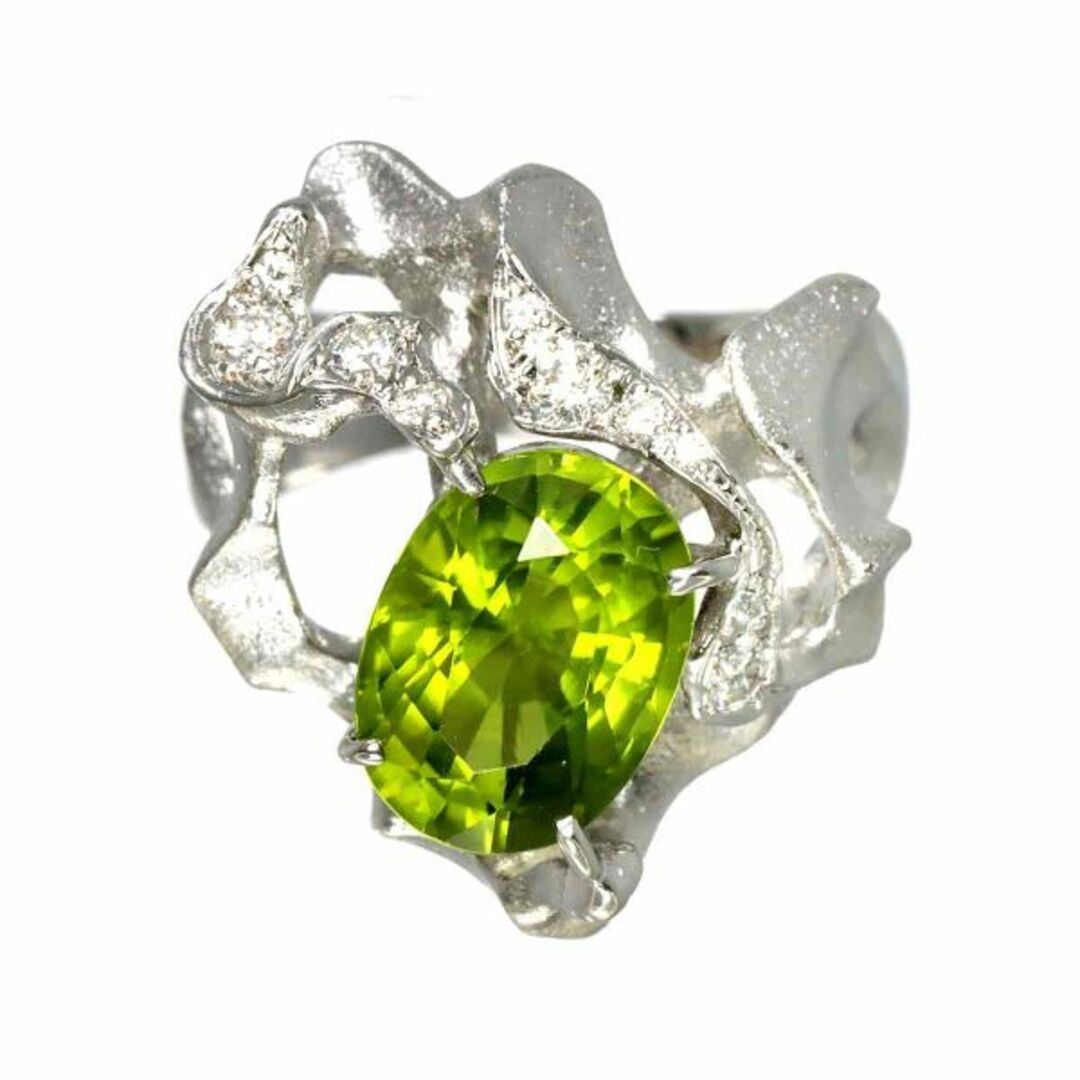 リング 13号 ペリドット 3.84ct ダイヤ 0.23ct K18 WG ホワイトゴールド 750 指輪 VLP 902529015 レディースのアクセサリー(リング(指輪))の商品写真