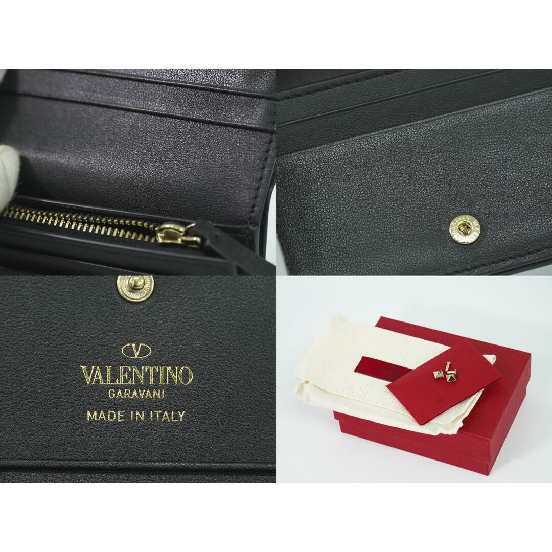 VALENTINO(ヴァレンティノ)の本物 ヴァレンティノ ガラヴァーニ VALENTINO GARAVANI ロックスタッズ 折財布 コンパクトウォレット レザー ブラック Rockstud 財布 ウォレット 中古 レディースのファッション小物(財布)の商品写真