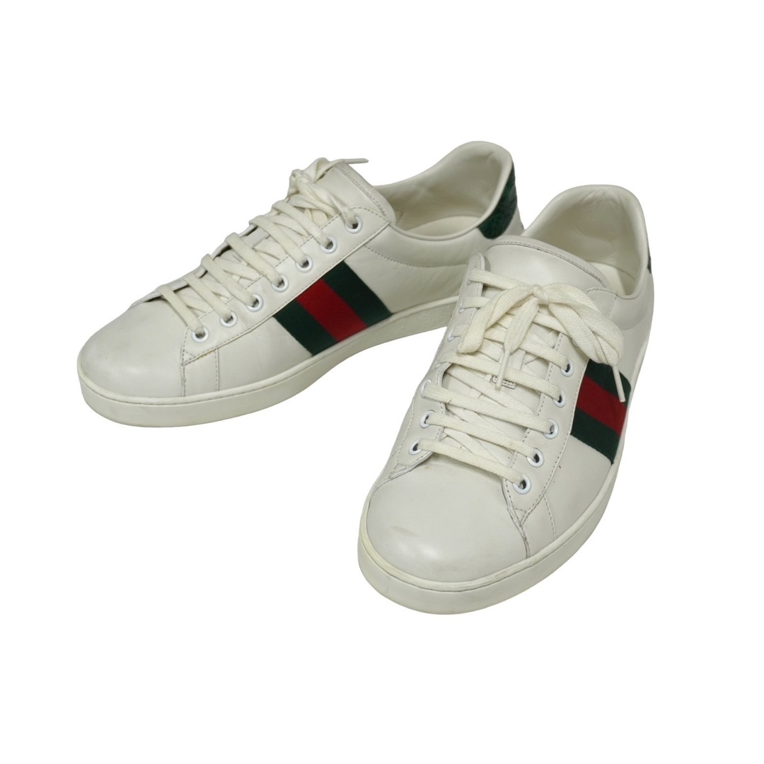 Gucci(グッチ)のGUCCI グッチ エース スニーカー 386750 A38D0 9072 ９1/2 レザー ホワイト グリーン レッド 良品 中古 62040 レディースの靴/シューズ(ブーツ)の商品写真