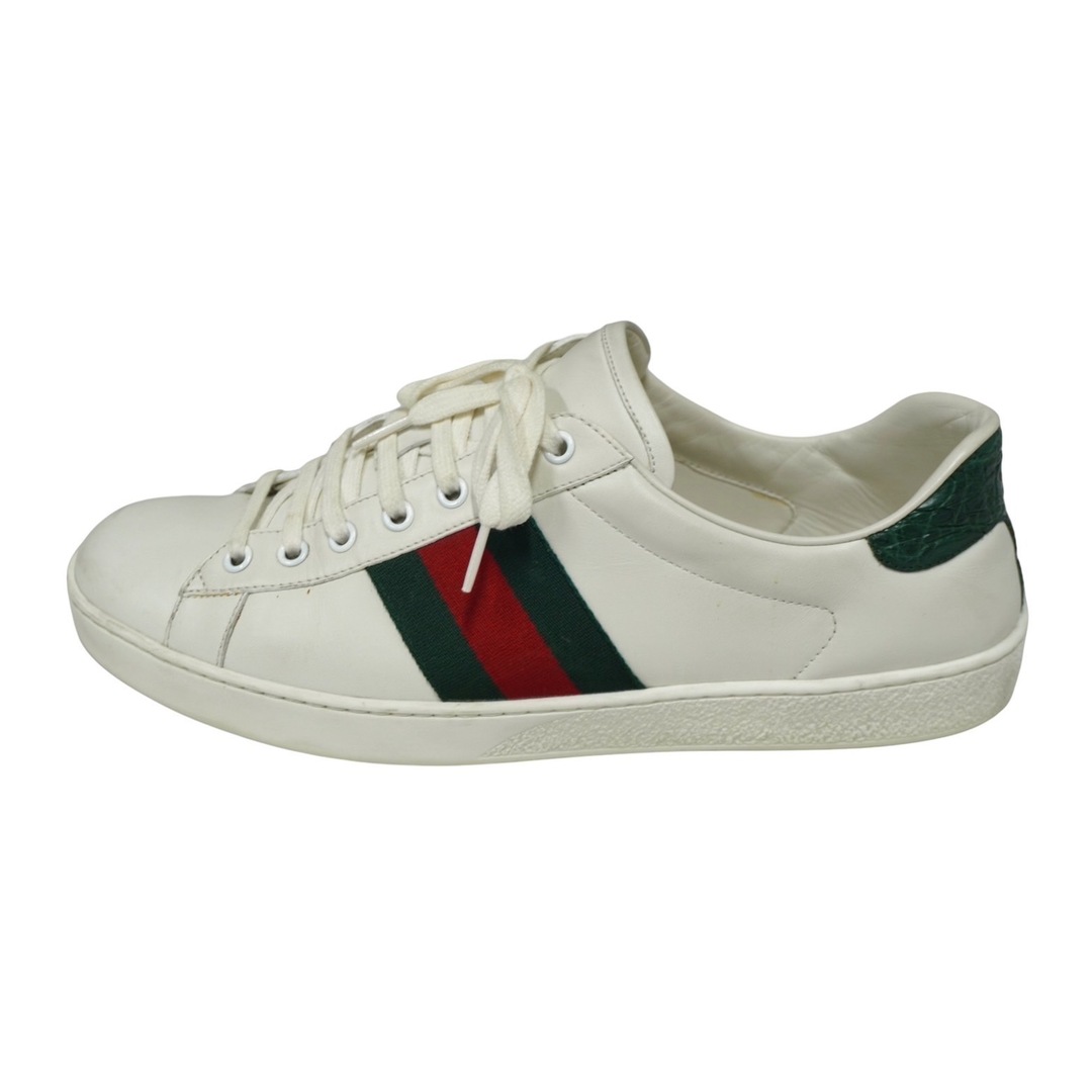 Gucci(グッチ)のGUCCI グッチ エース スニーカー 386750 A38D0 9072 ９1/2 レザー ホワイト グリーン レッド 良品 中古 62040 レディースの靴/シューズ(ブーツ)の商品写真