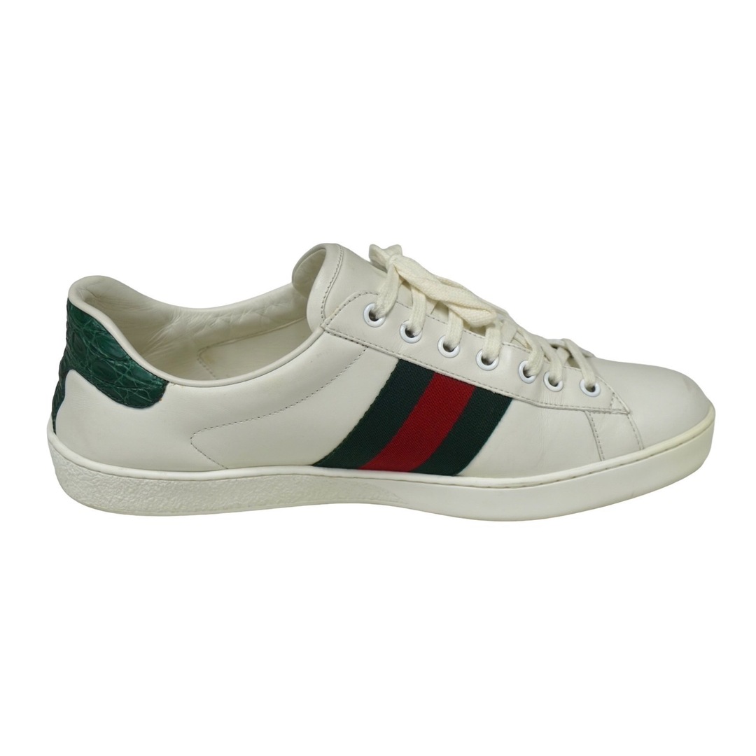 Gucci(グッチ)のGUCCI グッチ エース スニーカー 386750 A38D0 9072 ９1/2 レザー ホワイト グリーン レッド 良品 中古 62040 レディースの靴/シューズ(ブーツ)の商品写真