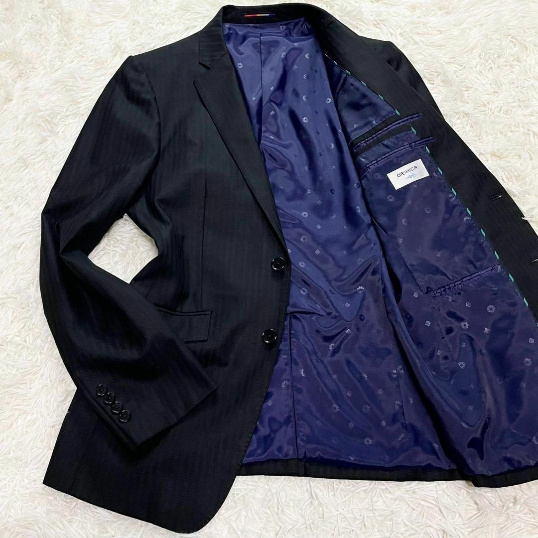 ORIHICA(オリヒカ)の美品　オリヒカ　セットアップ　スーツ　シャイニーストレッチ　パープル　L 黒 メンズのスーツ(セットアップ)の商品写真