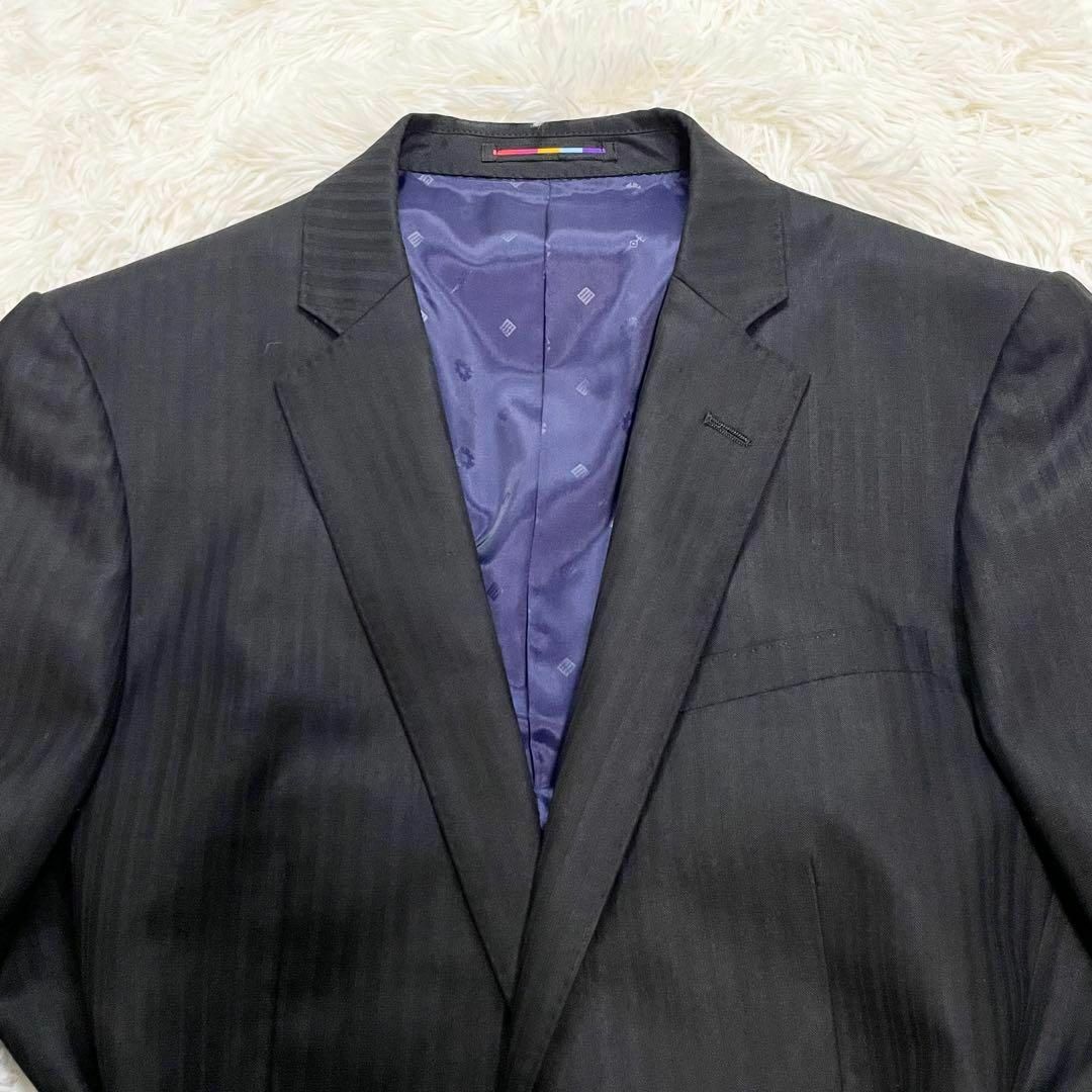 ORIHICA(オリヒカ)の美品　オリヒカ　セットアップ　スーツ　シャイニーストレッチ　パープル　L 黒 メンズのスーツ(セットアップ)の商品写真