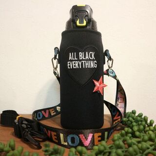 水筒カバー ★800ml S 水筒ケース All black☆カラフルLOVE(その他)