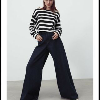 ザラ(ZARA)のザラ　ZARA　ストライプ柄ラスティックセーター　ストラップニット(ニット/セーター)