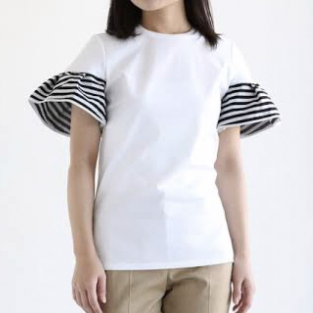 BORDERS at BALCONY(ボーダーズアットバルコニー)のボーダーズアットバルコニー　カットソーGATHERED SLEEVES TEE レディースのトップス(カットソー(半袖/袖なし))の商品写真