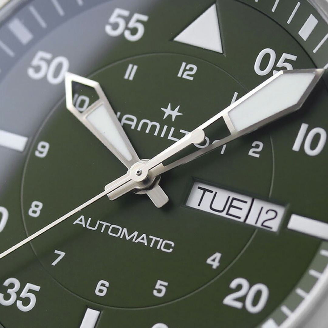Hamilton(ハミルトン)の【新品】ハミルトン HAMILTON 腕時計 メンズ H64635560 カーキ アビエーション カーキ パイロット デイデイト オートマティック 自動巻き グリーンxブラウン アナログ表示 メンズの時計(腕時計(アナログ))の商品写真