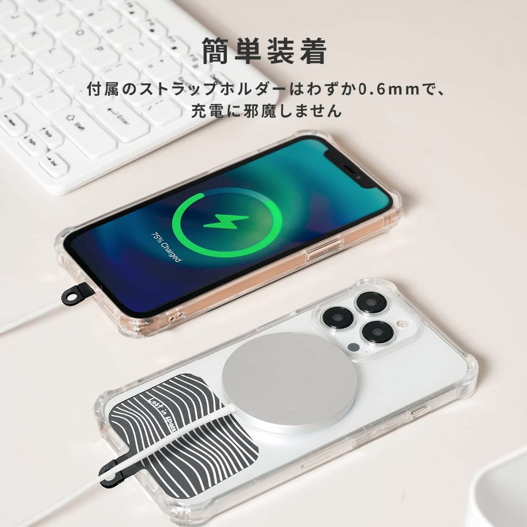 色:カーキxしろEKAX スマホショルダー ナイロン製 ネックストラップ 首 スマホ/家電/カメラのスマホアクセサリー(その他)の商品写真