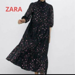 ザラ(ZARA)の【お値下げ歓迎】ZARA ドット柄　パフスリーブ　ワンピース　ドレス(ロングワンピース/マキシワンピース)