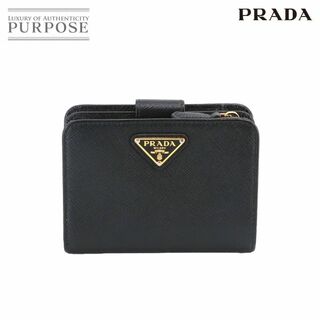 新品同様 プラダ PRADA サフィアーノ 二つ折り 財布 レザー ブラック 1ML018 ロゴ ゴールド 金具 VLP 90231752