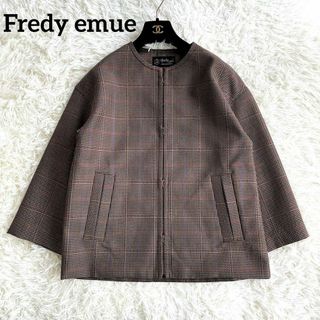 フレディエミュ(fredy emue)のFredy emue フレディエミュ　ノーカラー　チェック ジャケット(ノーカラージャケット)