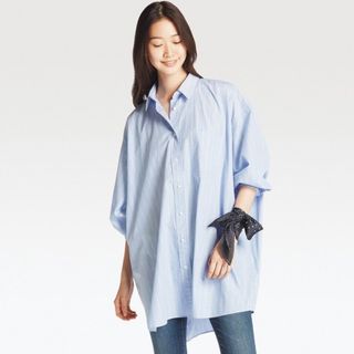 ユニクロ(UNIQLO)のユニクロ エクストラファインコットンオーバーサイズロングシャツ(シャツ/ブラウス(長袖/七分))