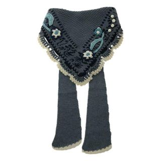 【新品】  Mame Kurogouchi / マメクロゴウチ | 2022AW | floral motif hand-knitted scarf / フローラル ニット スカーフ | 1 | blue(ストール/パシュミナ)