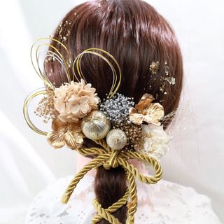 髪飾り 前撮り 成人式 結婚式 金箔 お呼ばれ 卒業式 和装 ドライフラワー(ヘアアクセサリー)