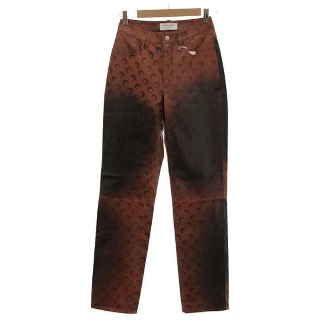 【新品】  MARINE SERRE / マリーンセル | airbrushed crafted pants / 羊革 ラムレザー 総柄 レザーパンツ / 総裏地 | 36 | ブラウン系 | レディース レディースのパンツ(その他)の商品写真