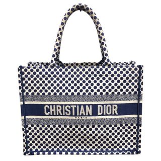 クリスチャンディオール(Christian Dior)の　クリスチャン・ディオール Christian Dior ブックトートミディアム M1296 ポルカドット／ネイビー キャンバス/刺繡 レディース トートバッグ(トートバッグ)