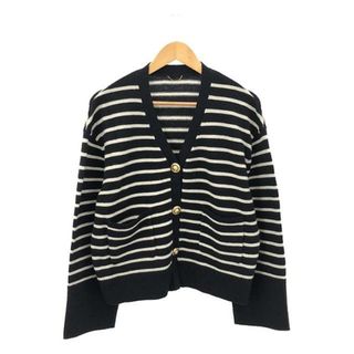 【美品】  L'Appartement / アパルトモン | 2022AW | GOLD BUTTON V/N CARDIGAN カーディガン | F | ブラック/ホワイト | レディース(カーディガン)