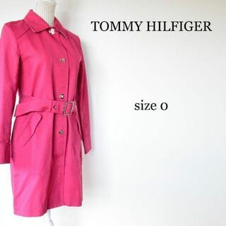 美品 トミーヒルフィガー トレンチコート ステンカラーコート ピンク サイズ0