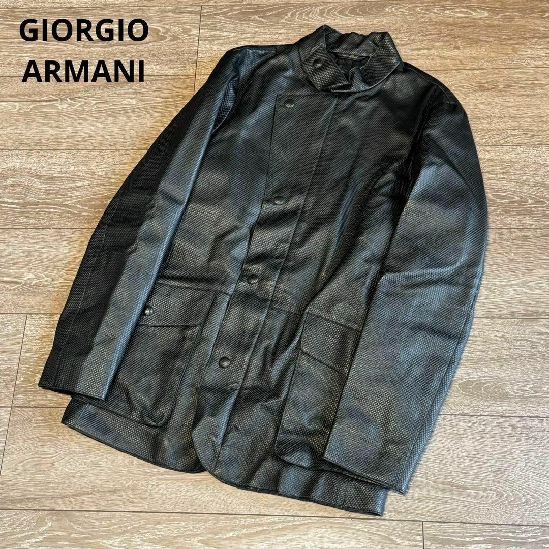 Giorgio Armani(ジョルジオアルマーニ)のジョルジオアルマーニ　型押しラムレザー　シングルライダースジャケット　44 メンズのジャケット/アウター(レザージャケット)の商品写真