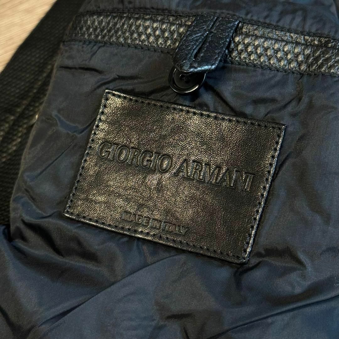 Giorgio Armani(ジョルジオアルマーニ)のジョルジオアルマーニ　型押しラムレザー　シングルライダースジャケット　44 メンズのジャケット/アウター(レザージャケット)の商品写真