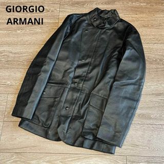 Giorgio Armani - ジョルジオアルマーニ　型押しラムレザー　シングルライダースジャケット　44