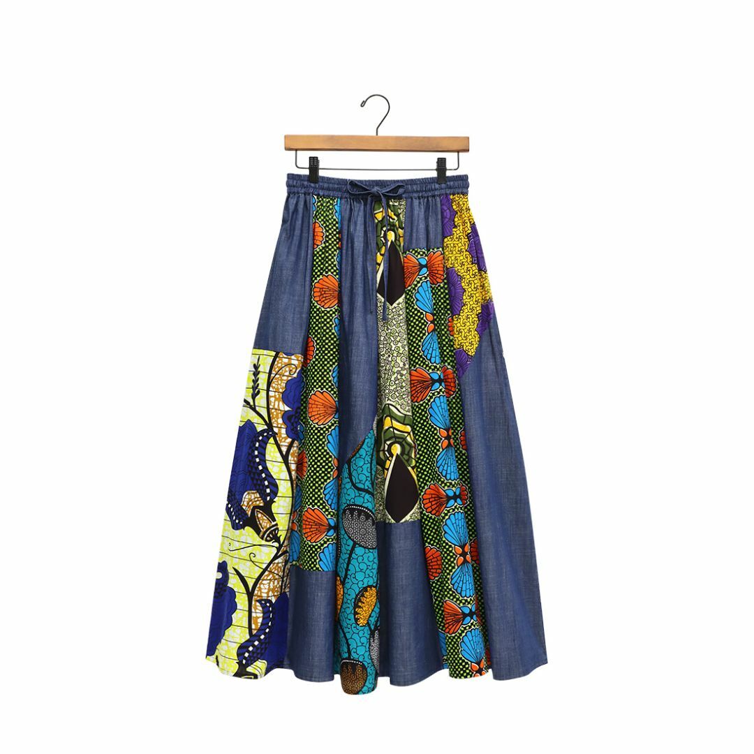 アフリカン×デニム スカート レディースのスカート(ロングスカート)の商品写真