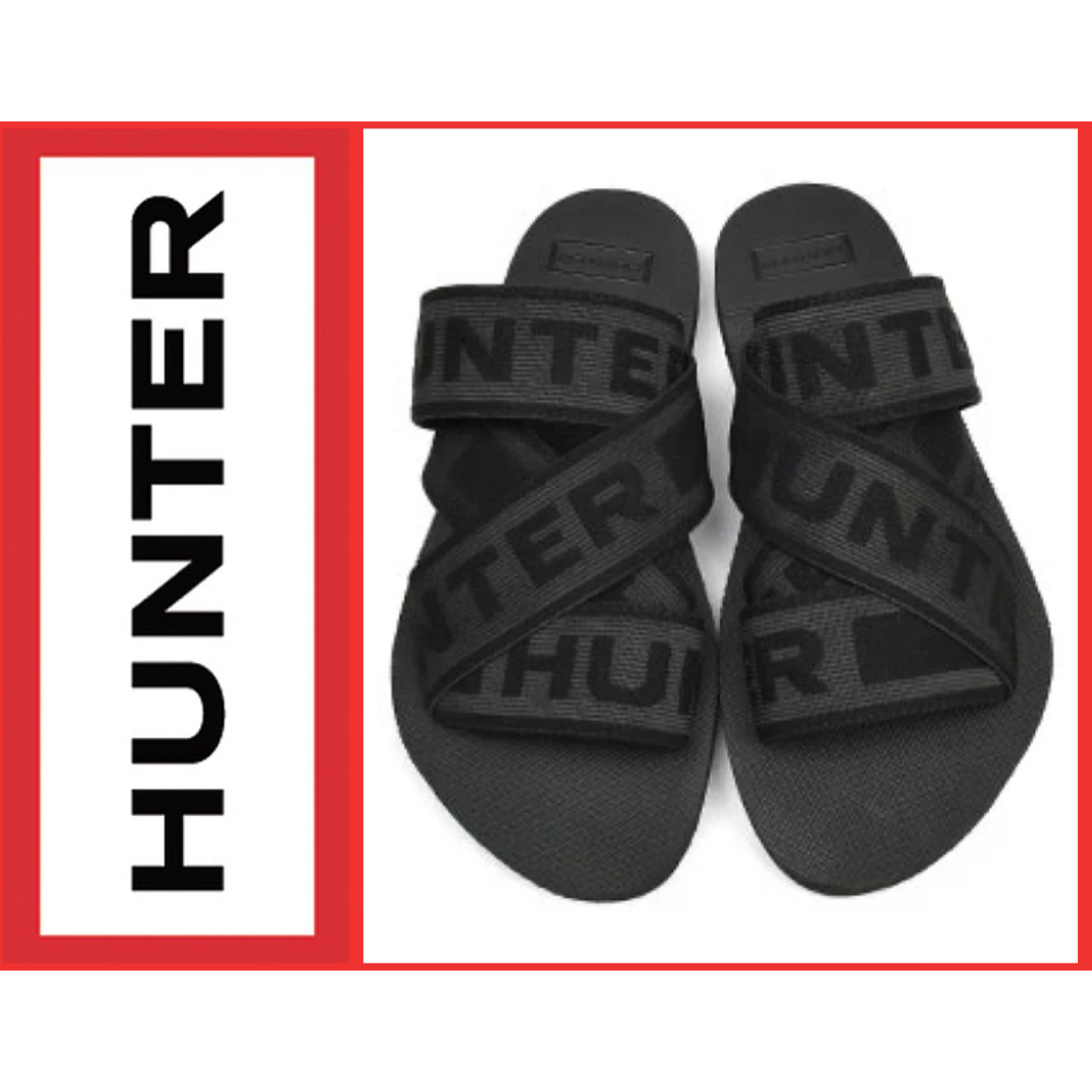 HUNTER(ハンター)の新品 HUNTER  ハンター ロゴ エラスティック クロスオーバー スライド レディースの靴/シューズ(サンダル)の商品写真