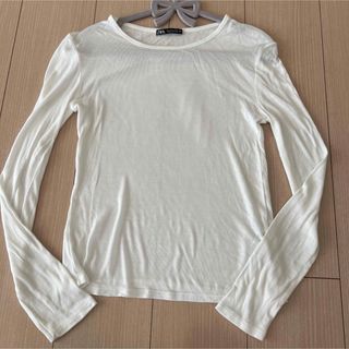 ザラ(ZARA)のZARA 白ロンT レディース　Lサイズ　訳あり！(Tシャツ(長袖/七分))