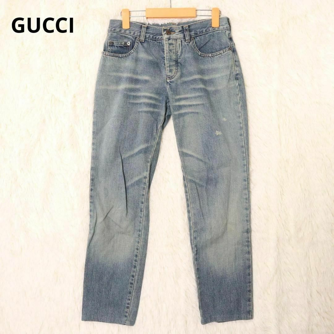 Gucci(グッチ)のグッチ　ライトウォッシュ　ダメージ加工　デニムパンツ　38サイズ　レディース レディースのパンツ(デニム/ジーンズ)の商品写真