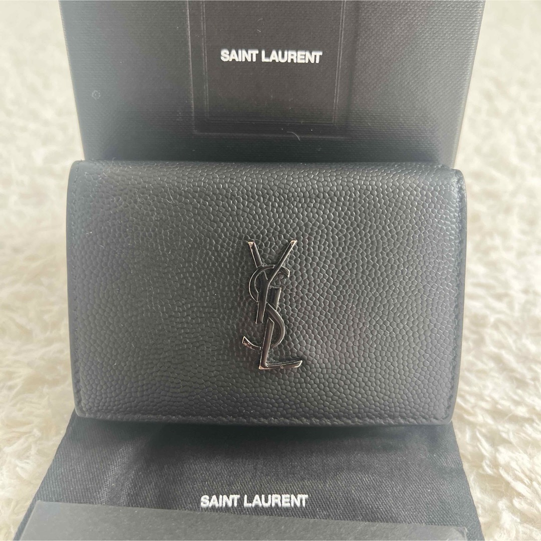 Saint Laurent(サンローラン)の綺麗！SAINT LAURENT サンローラン 三つ折り財布 折財布  黒×黒 レディースのファッション小物(財布)の商品写真