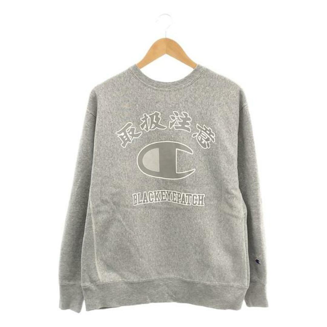 【美品】  BlackEyePatch / ブラックアイパッチ | × CHAMPION チャンピオンコラボ REVERSE WEAVE CREW NECK SWEATSHIRT 取扱注意プリント リバースウィーブ クルーネックスウェット | L | グレー | メンズ メンズのトップス(スウェット)の商品写真