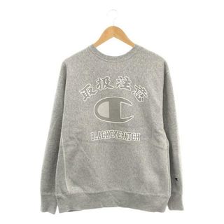 【美品】  BlackEyePatch / ブラックアイパッチ | × CHAMPION チャンピオンコラボ REVERSE WEAVE CREW NECK SWEATSHIRT 取扱注意プリント リバースウィーブ クルーネックスウェット | L | グレー | メンズ(スウェット)