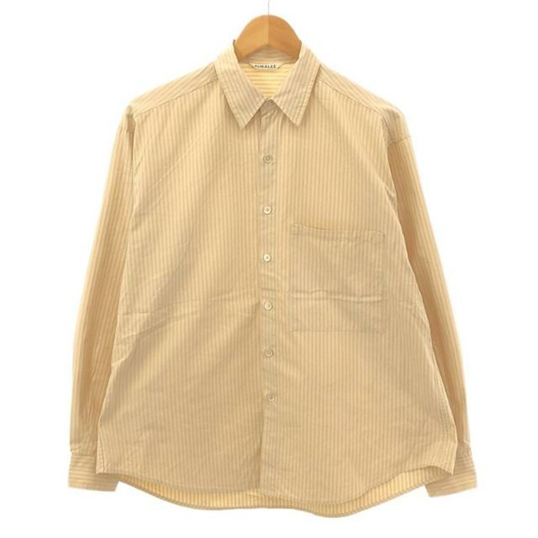 AURALEE(オーラリー)のAURALEE / オーラリー | WASHED FINX TWILL BIG SHIRTS ウォッシュドフィンクスツイル ビッグシャツ | 3 | アイボリーストライプ | メンズ メンズのトップス(Tシャツ/カットソー(七分/長袖))の商品写真