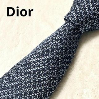 クリスチャンディオール(Christian Dior)のクリスチャンディオール　CDロゴ柄　総ロゴ　ネイビー　シルクネクタイ(ネクタイ)