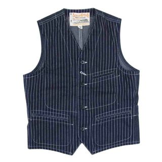 Sugar Cane - SUGAR CANE シュガーケーン SC12654 9oz WABASH STRIPE WORK VEST ウォバッシュストライプ ワーク ベスト ネイビー系 38【美品】【中古】