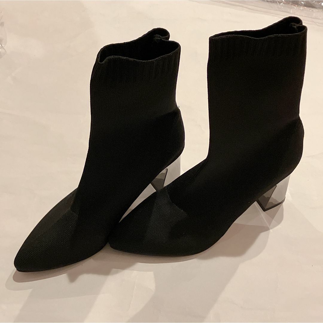 【1点のみ】ブーツ 23cm ソックスブーツ ショートブーツ ブラック レディースの靴/シューズ(ブーツ)の商品写真
