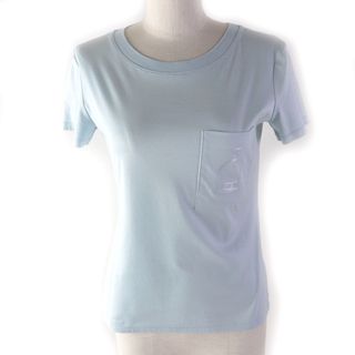 Hermes - 極美品★HERMES エルメス コットン100％ 胸ポケット付 クルーネック 半袖Ｔシャツ ライトブルー 34 フランス製 正規品 レディース