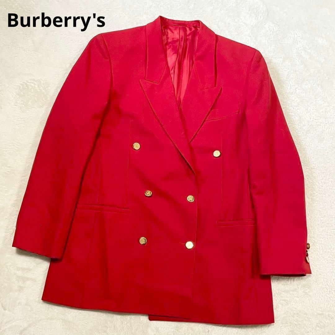 BURBERRY(バーバリー)のバーバリー　ダブルブレスト　赤　テーラードジャケット　金ボタン　ブレザー　レッド レディースのジャケット/アウター(テーラードジャケット)の商品写真