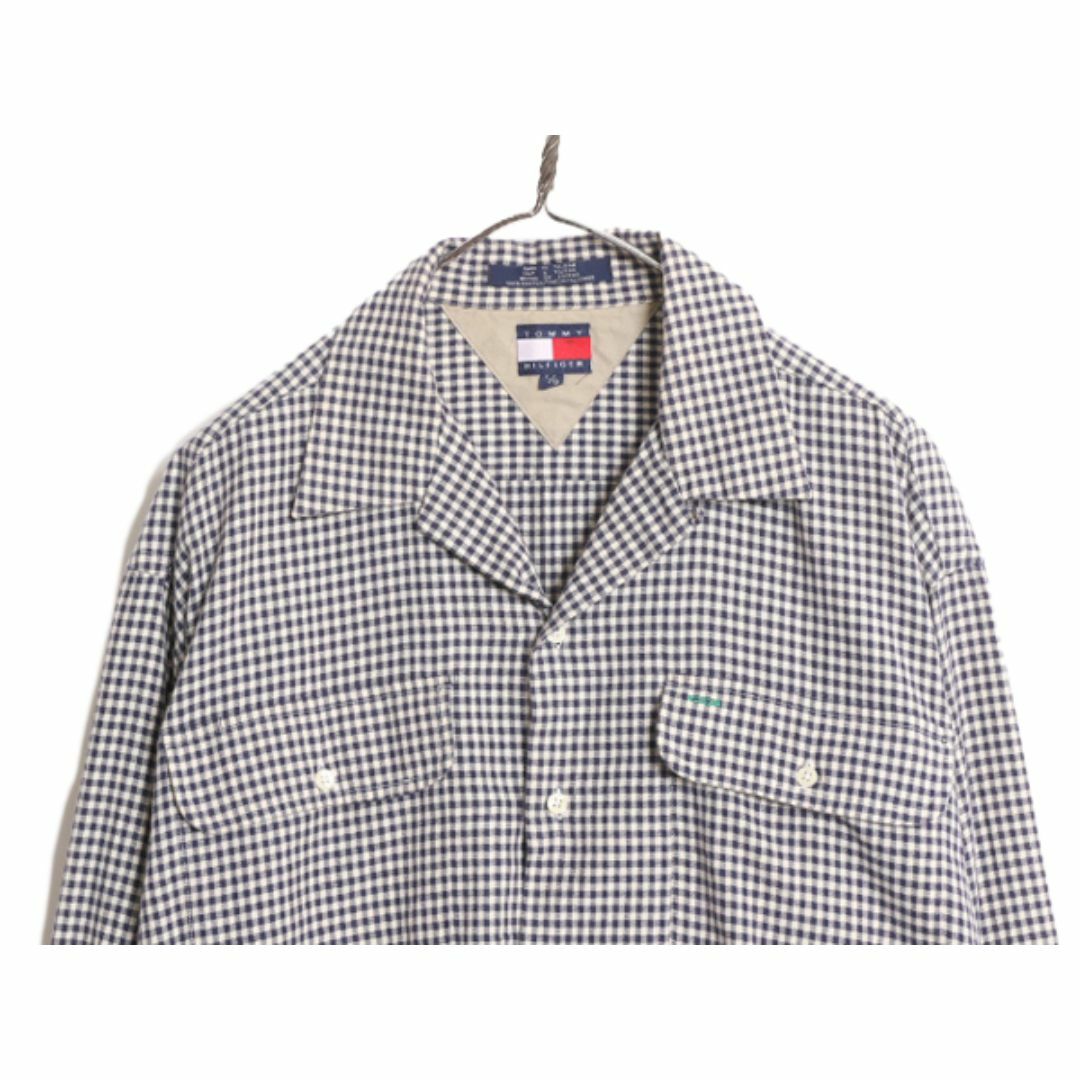 90s トミーヒルフィガー ギンガム チェック オープンカラー 長袖 シャツ メンズ L 古着 90年代 オールド TOMMY HILFIGER コットン 2トーン メンズのトップス(シャツ)の商品写真