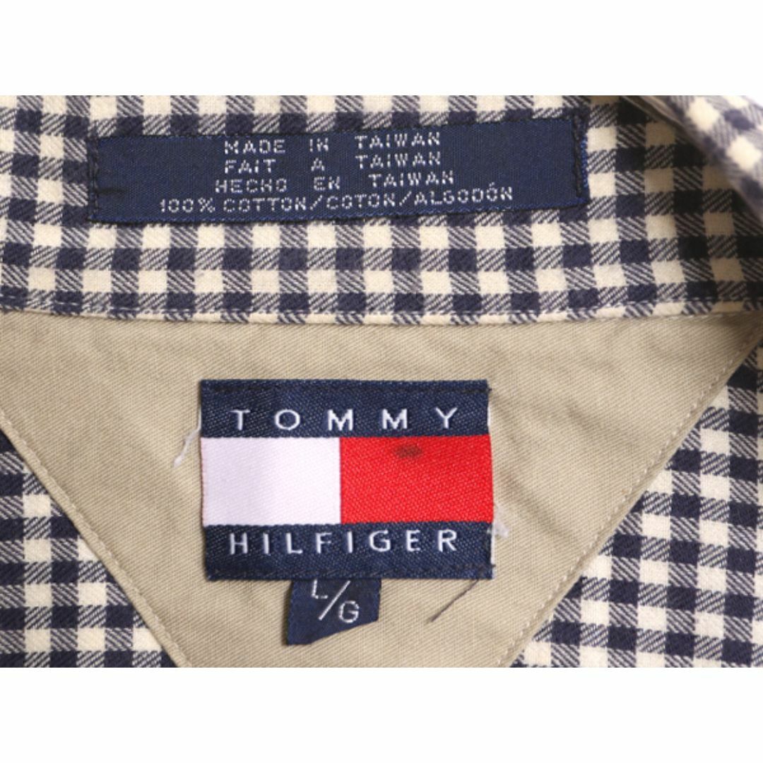 90s トミーヒルフィガー ギンガム チェック オープンカラー 長袖 シャツ メンズ L 古着 90年代 オールド TOMMY HILFIGER コットン 2トーン メンズのトップス(シャツ)の商品写真