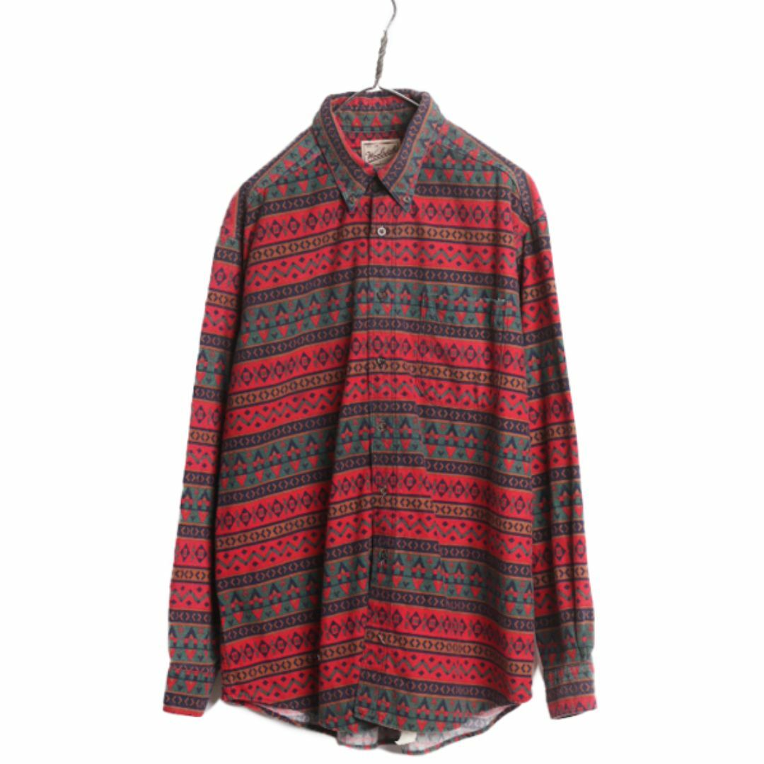 WOOLRICH(ウールリッチ)の90s USA製 ウールリッチ ネイティブ 総柄 ボタンダウン シャモア クロス シャツ メンズ XL 古着 オールド Woolrich ネルシャツ フランネル メンズのトップス(シャツ)の商品写真