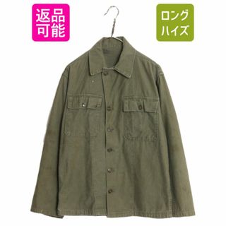 50s 米軍実物 US ARMY コットン サテン ユーティリティ シャツ メンズ M 程/ 古着 50年代 ヴィンテージ ミリタリー 筒袖 1st 初期 OG107 緑(戦闘服)