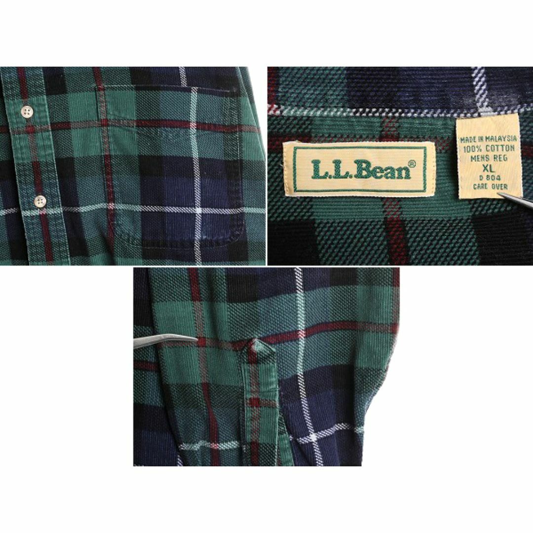 L.L.Bean(エルエルビーン)の90s エルエルビーン チェック コーデュロイ 長袖 ボタンダウン シャツ メンズ XL 90年代 オールド LLBean アウトドア 長袖シャツ コットン メンズのトップス(シャツ)の商品写真