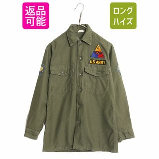 60s 米軍実物 US ARMY コットン サテン ユーティリティ シャツ S 程/ 60年代 ヴィンテージ ミリタリー 軍物 シャツ袖 1st OG107 フルパッチ(戦闘服)