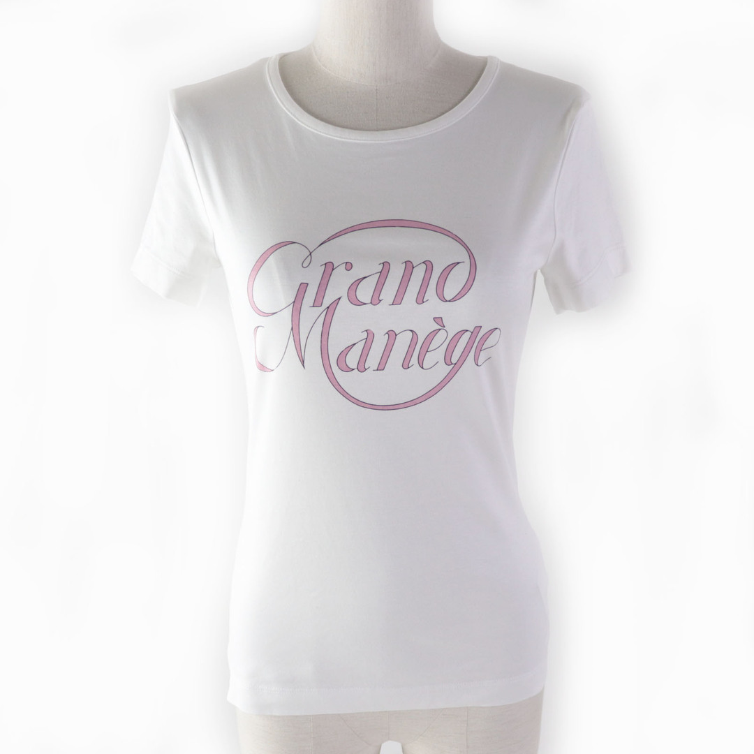 HERMES - 未使用品★HERMES エルメス GRAND MANEGE グランマネージュ コットン100％ クルーネック 半袖Ｔシャツ ホワイト ピンク 34 フランス製 レディース