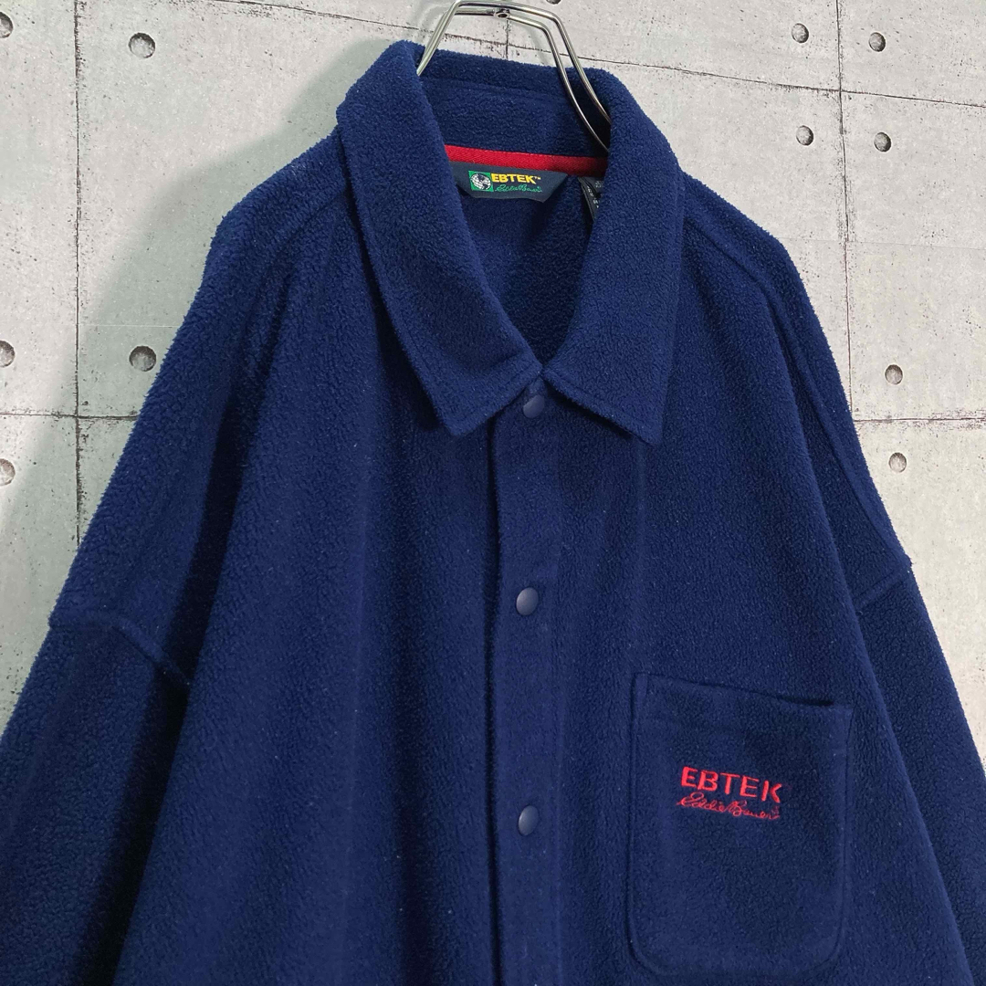 Eddie Bauer(エディーバウアー)の【希少】90s EBTEK フリースシャツジャケット  ネイビー XXL 長袖 メンズのトップス(シャツ)の商品写真