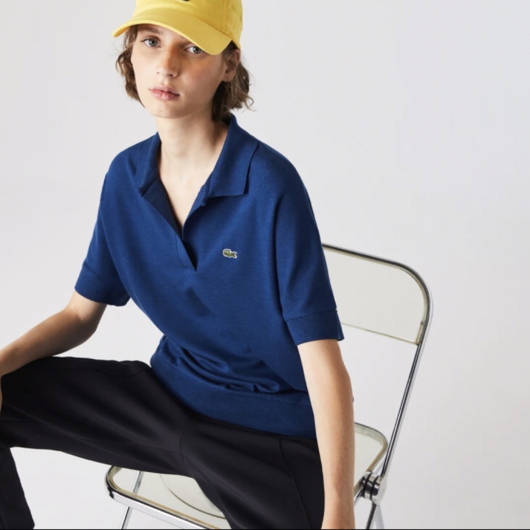 LACOSTE(ラコステ)のラコステ　リラックスファットポロシャツ　レディース  ネイビー　XS レディースのトップス(シャツ/ブラウス(半袖/袖なし))の商品写真