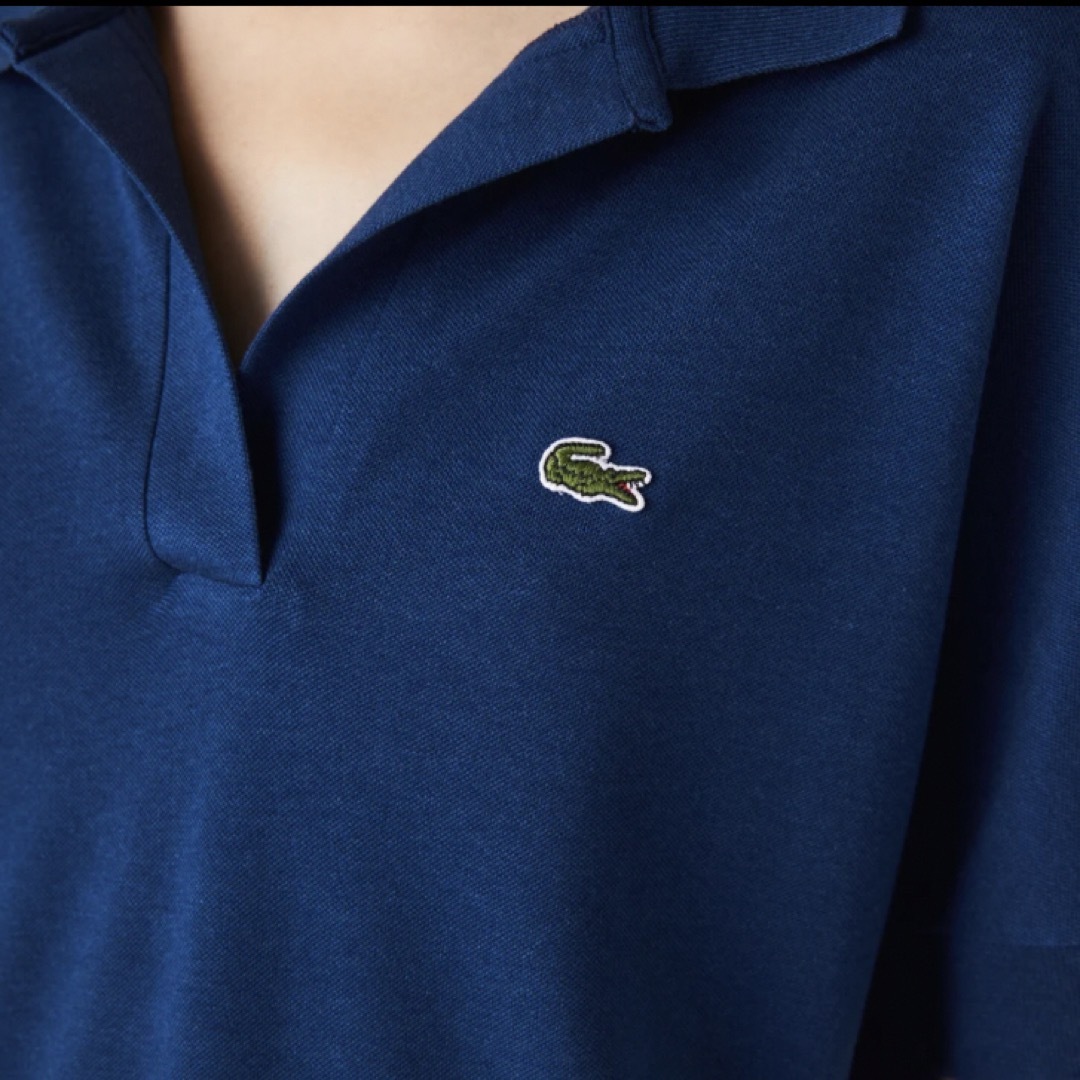 LACOSTE(ラコステ)のラコステ　リラックスファットポロシャツ　レディース  ネイビー　XS レディースのトップス(シャツ/ブラウス(半袖/袖なし))の商品写真