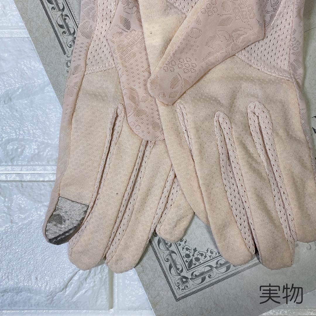 手袋 uvカット 日焼け防止 滑り止め 防菌 コットン 薄型 ベージュ レディースのファッション小物(手袋)の商品写真